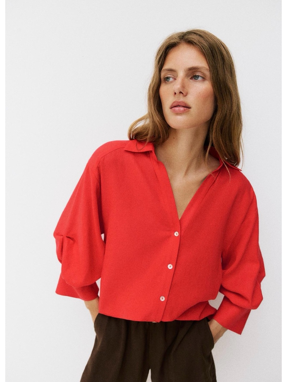 Zara Linen Blend Puff Sleeve Shirt